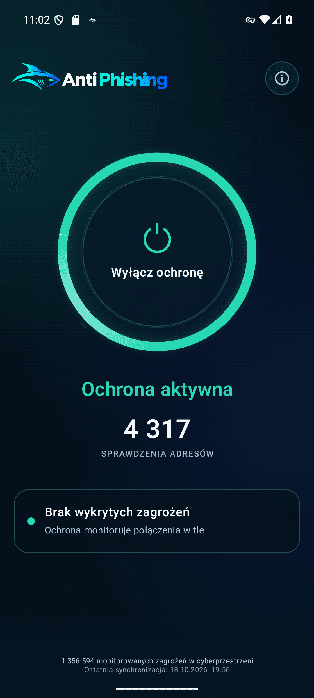 Ekran aplikacji Anti Phishing na Androidzie
